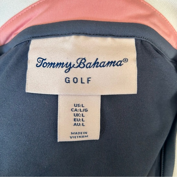 Tommy Bahama Women’s Blue& White Short Sleeve Polo 3/4 Zip Down Gold Shirt. EUC - Picture 4 of 4